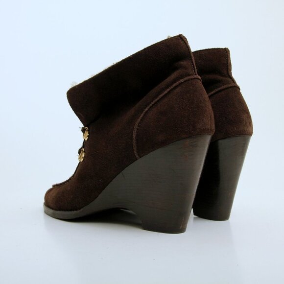 Michael Kors Leather Lace Up Wedge Booties Brown Women Size 8.5 - Picture 6 of 13